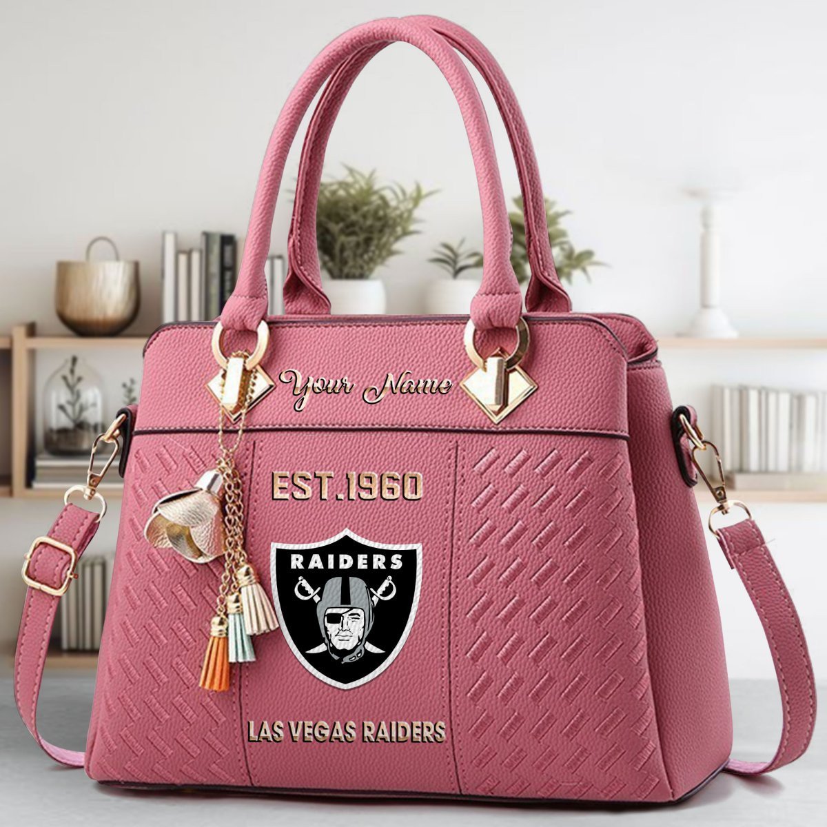 Las Vegas Raiders Crossbody Zip Handbag With Tassel Custom Name For Women - Image 6