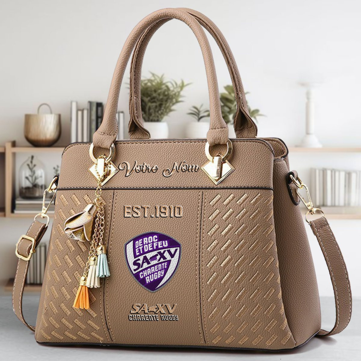 SAXV Charente Rugby Crossbody Zip Handbag With Tassel Custom Name For Women - Image 5