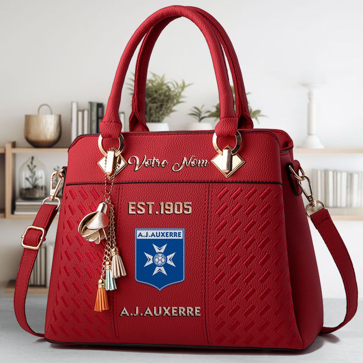AJ Auxerre Crossbody Zip Handbag With Tassel Custom Name For Women - Image 3