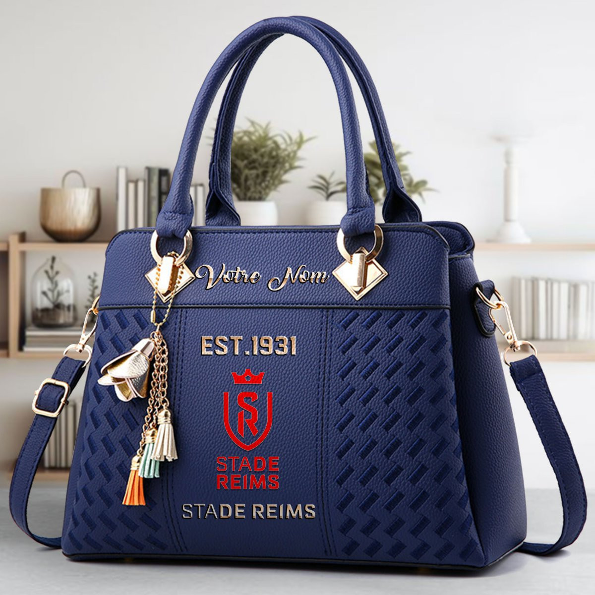 Stade de Reims Crossbody Zip Handbag With Tassel Custom Name For Women - Image 3