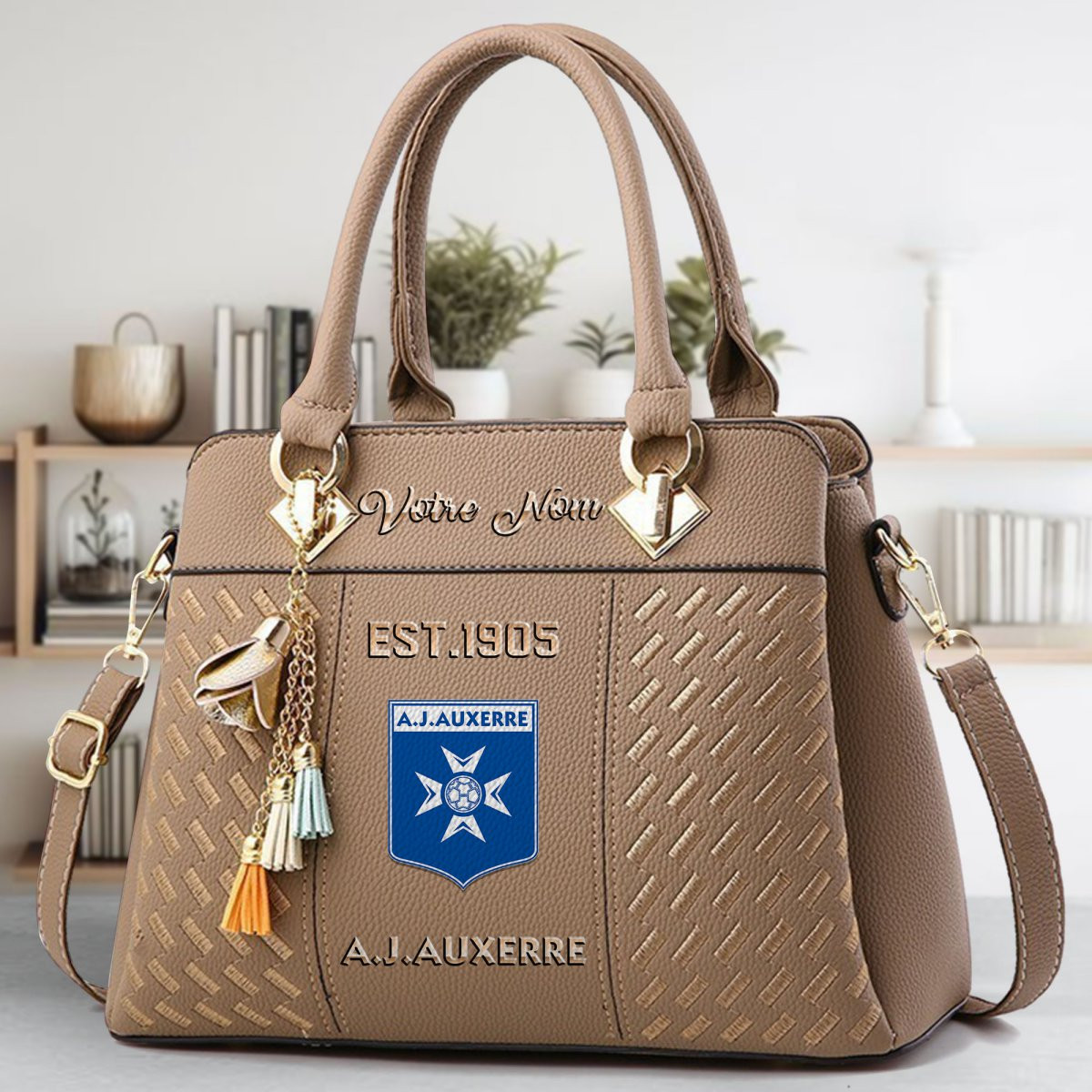 AJ Auxerre Crossbody Zip Handbag With Tassel Custom Name For Women - Image 4