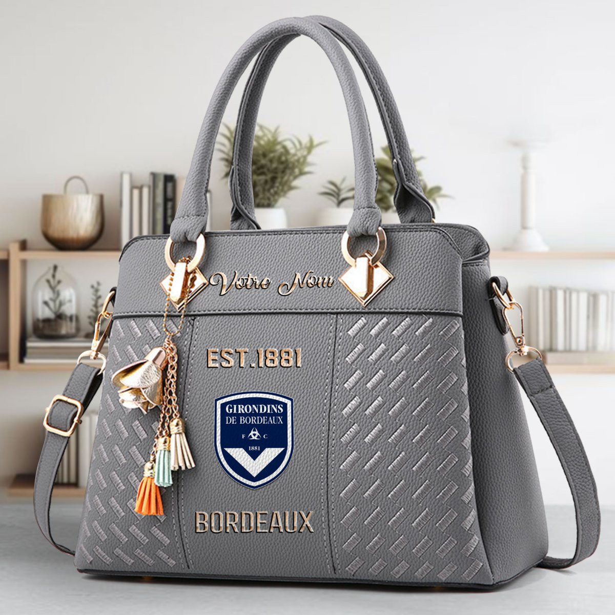 Girondins de Bordeaux Crossbody Zip Handbag With Tassel Custom Name For Women - Image 5