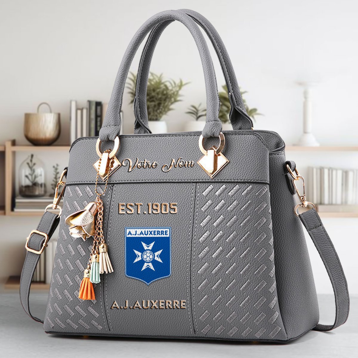AJ Auxerre Crossbody Zip Handbag With Tassel Custom Name For Women - Image 5