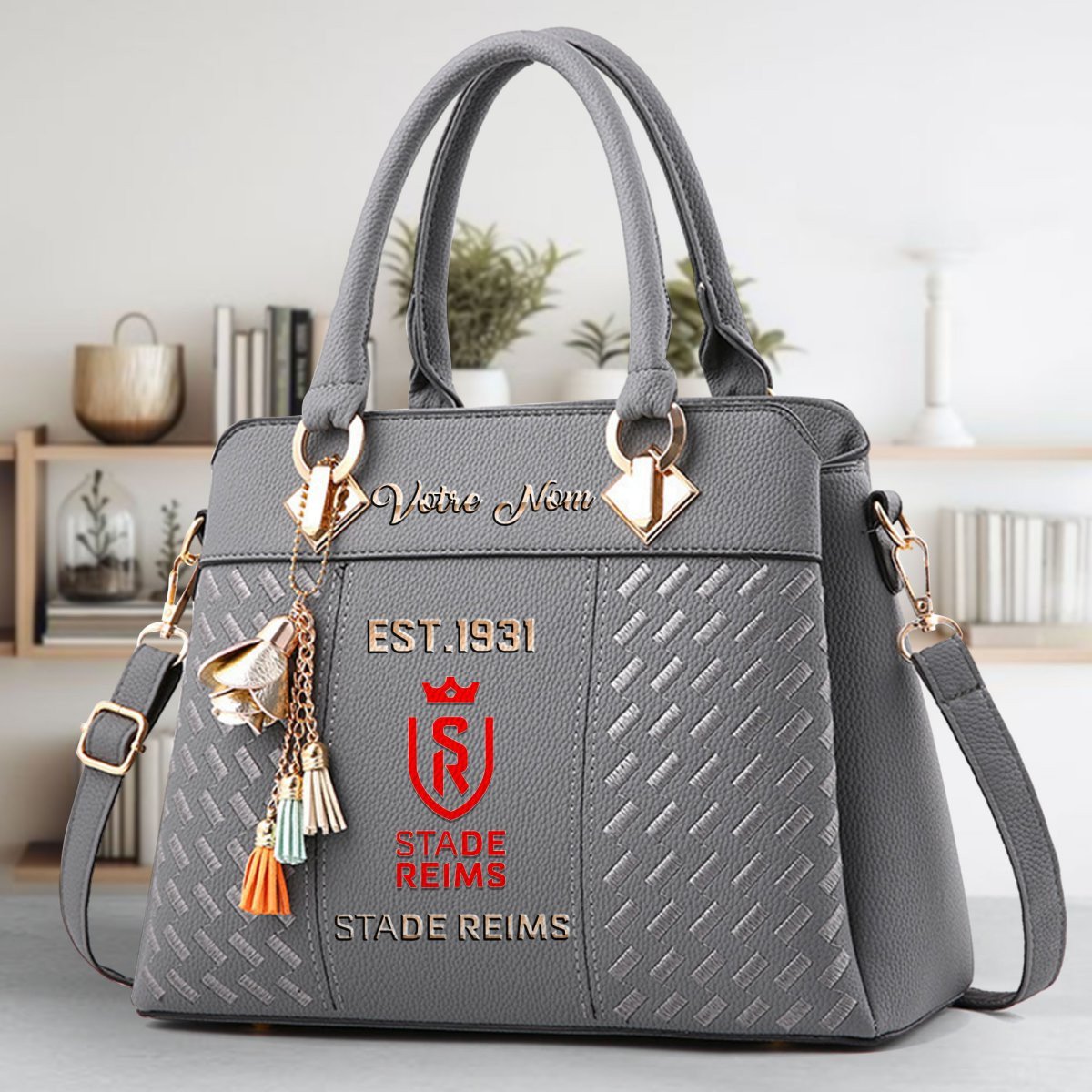 Stade de Reims Crossbody Zip Handbag With Tassel Custom Name For Women - Image 5