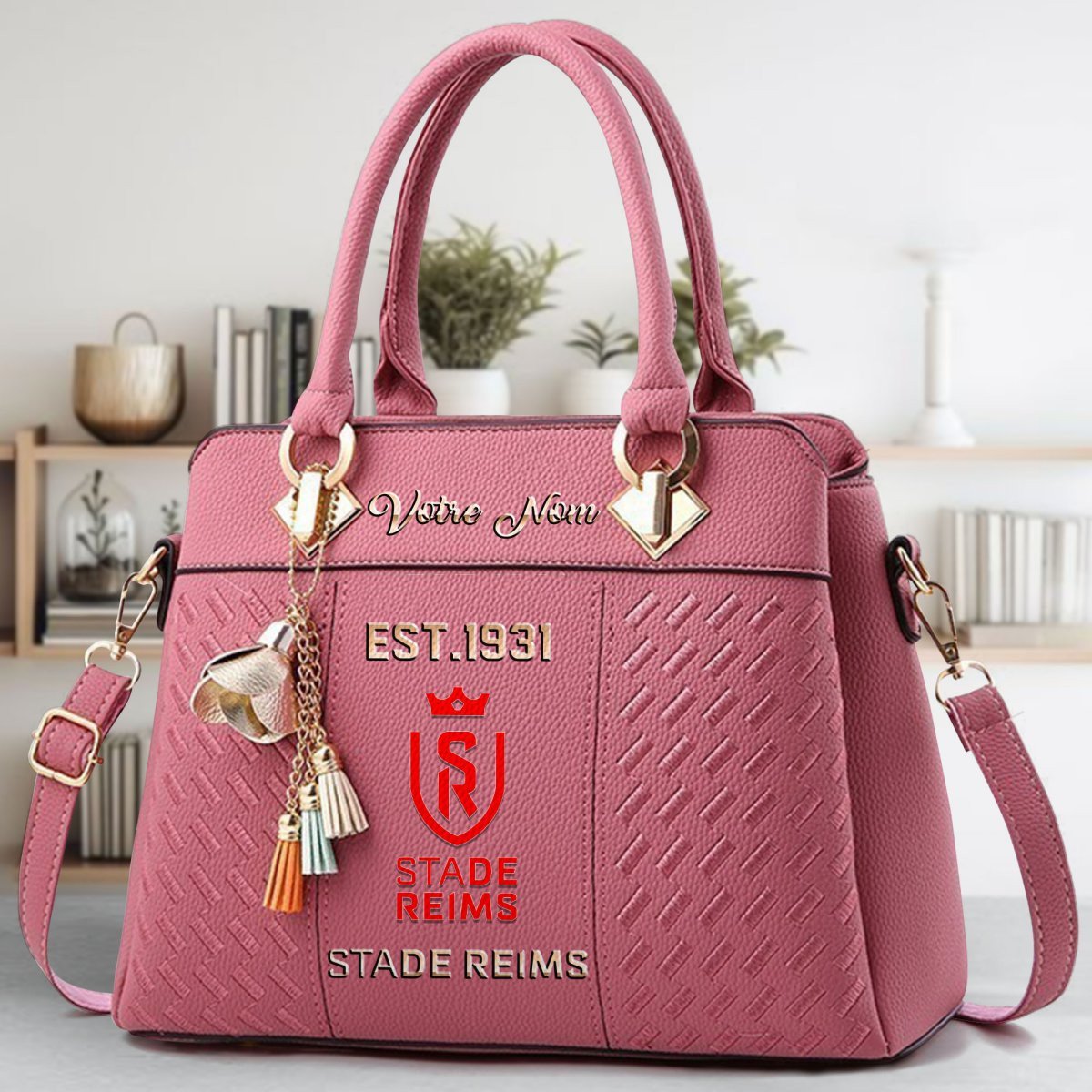Stade de Reims Crossbody Zip Handbag With Tassel Custom Name For Women - Image 6