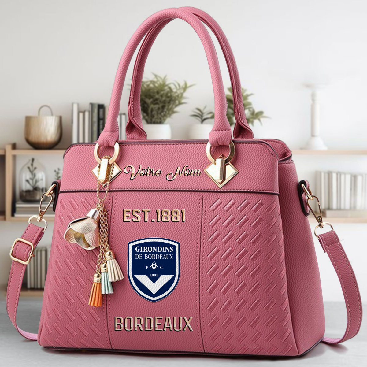 Girondins de Bordeaux Crossbody Zip Handbag With Tassel Custom Name For Women - Image 6