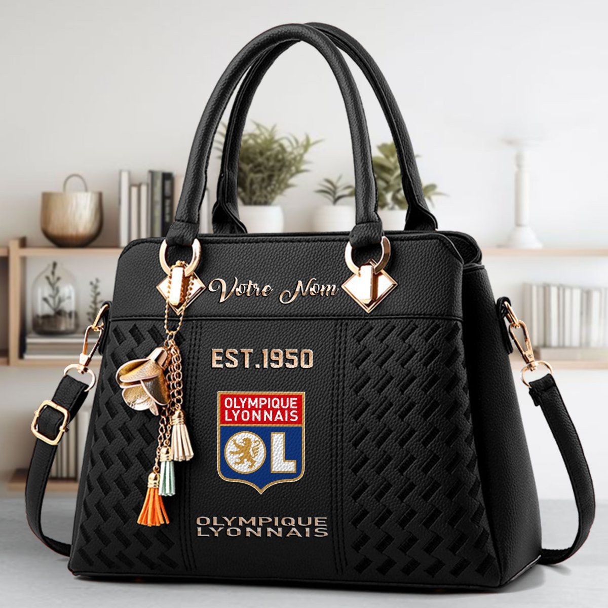 Olympique Lyonnais Crossbody Zip Handbag With Tassel Custom Name For Women - Image 2