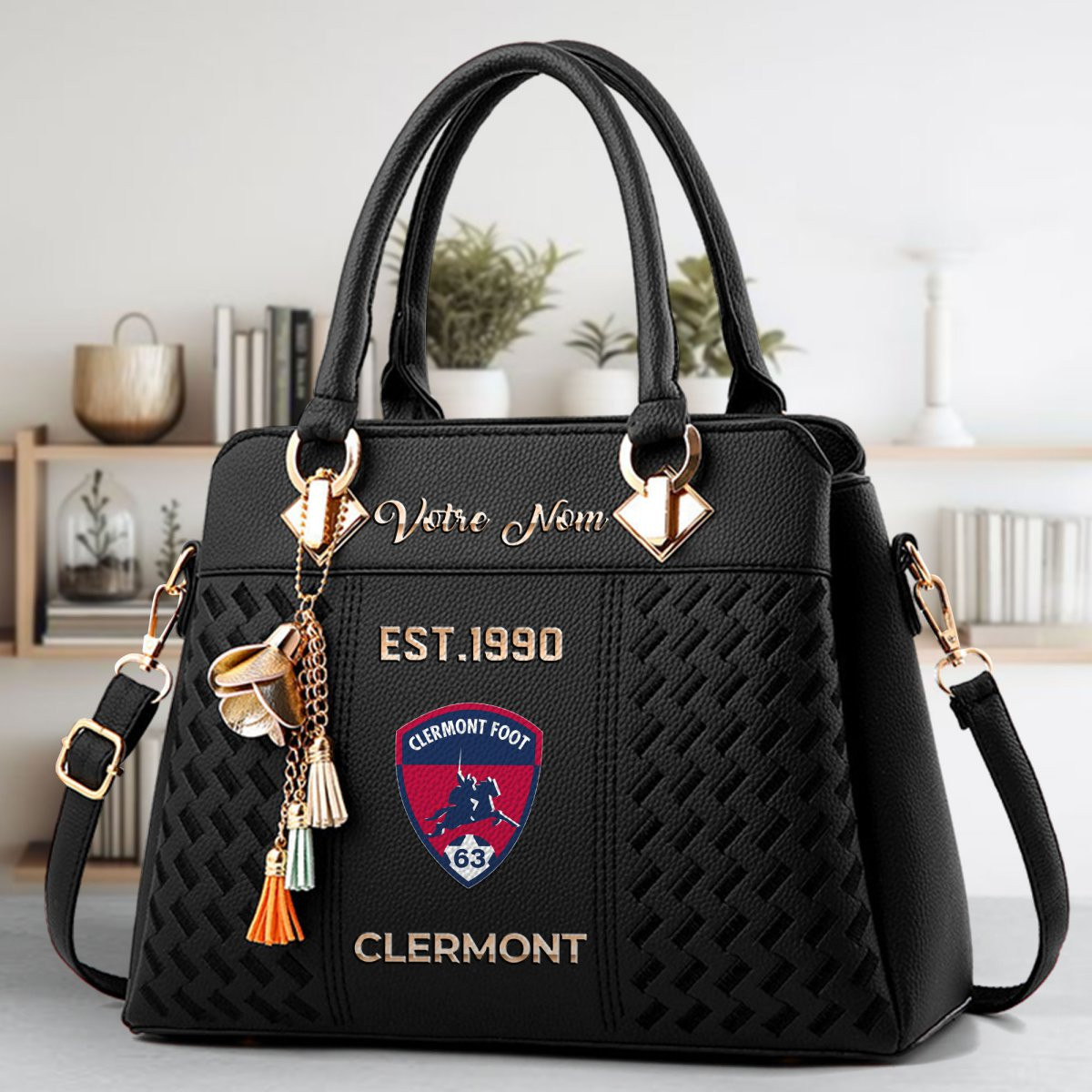 Clermont Foot Auvergne 63 Crossbody Zip Handbag With Tassel Custom Name For Women - Image 2