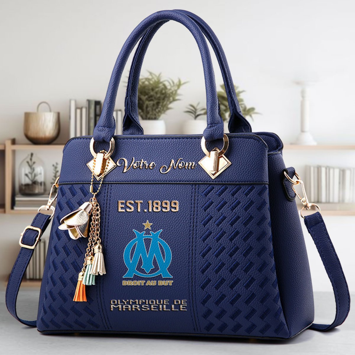 Olympique de Marseille Crossbody Zip Handbag With Tassel Custom Name For Women - Image 3