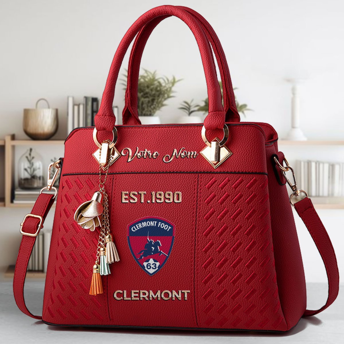 Clermont Foot Auvergne 63 Crossbody Zip Handbag With Tassel Custom Name For Women - Image 3