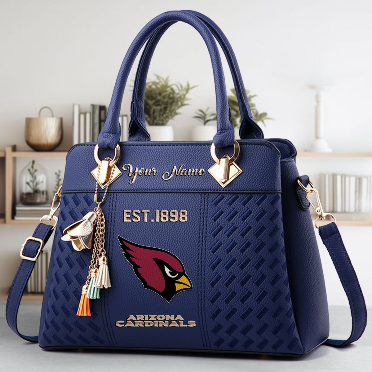 Arizona Cardinals Crossbody Zip Handbag With Tassel Custom Name For Women - Image 3