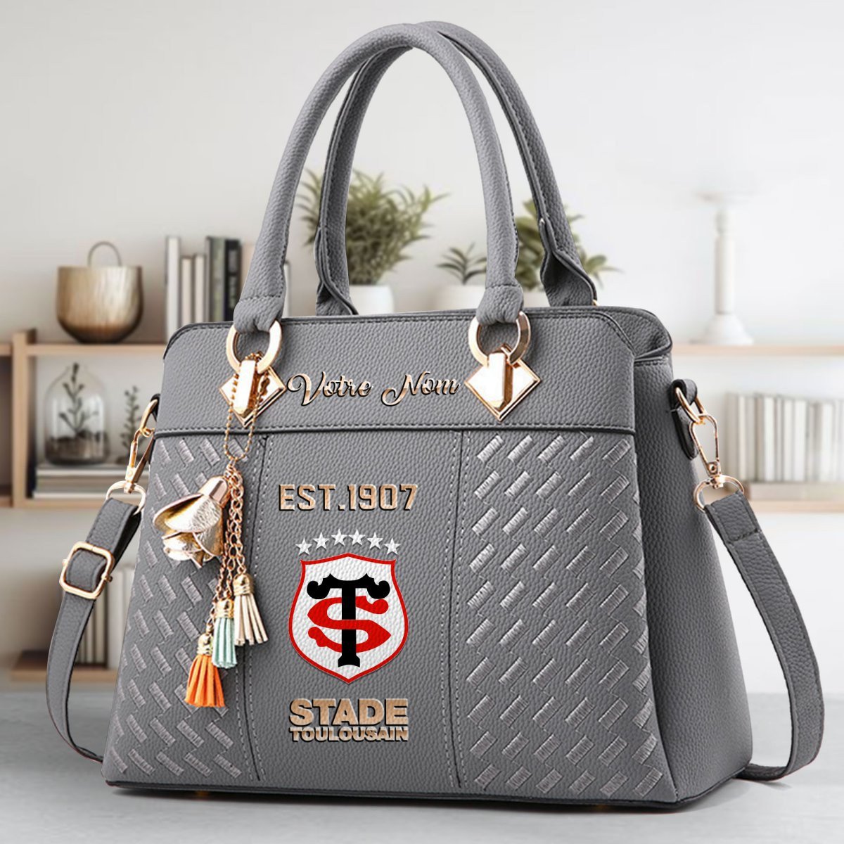 Stade Toulousain Crossbody Zip Handbag With Tassel Custom Name For Women - Image 5