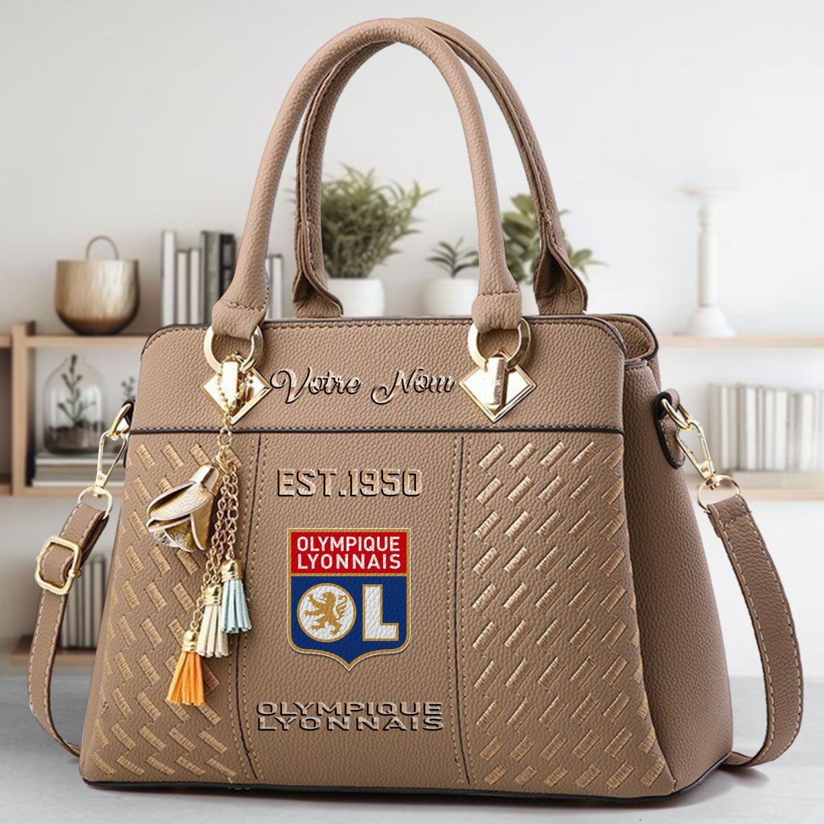Olympique Lyonnais Crossbody Zip Handbag With Tassel Custom Name For Women - Image 4