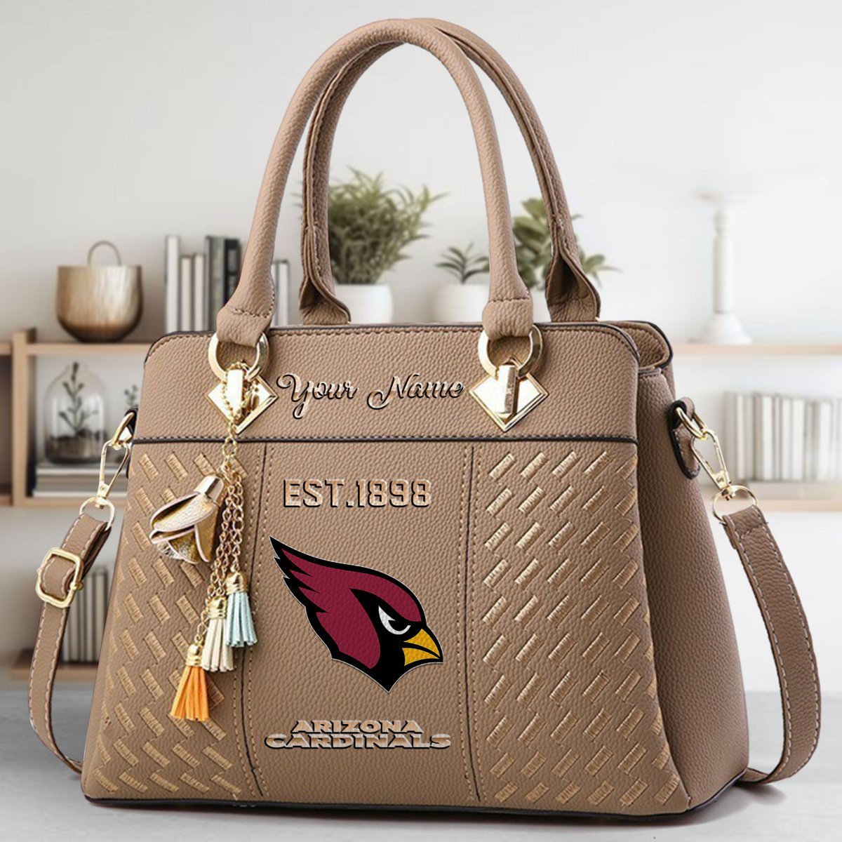 Arizona Cardinals Crossbody Zip Handbag With Tassel Custom Name For Women - Image 4