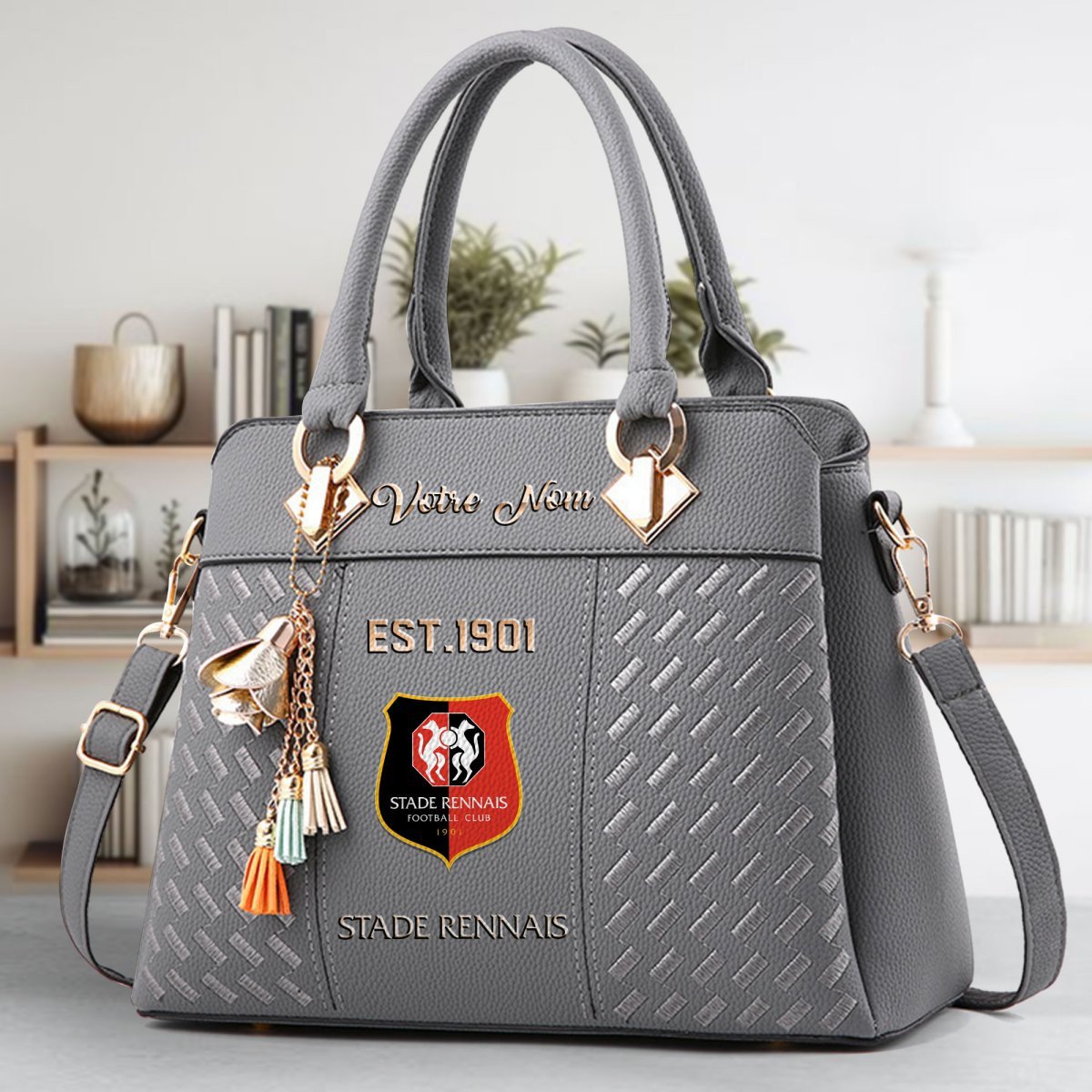 Stade Rennais F.C Crossbody Zip Handbag With Tassel Custom Name For Women - Image 5
