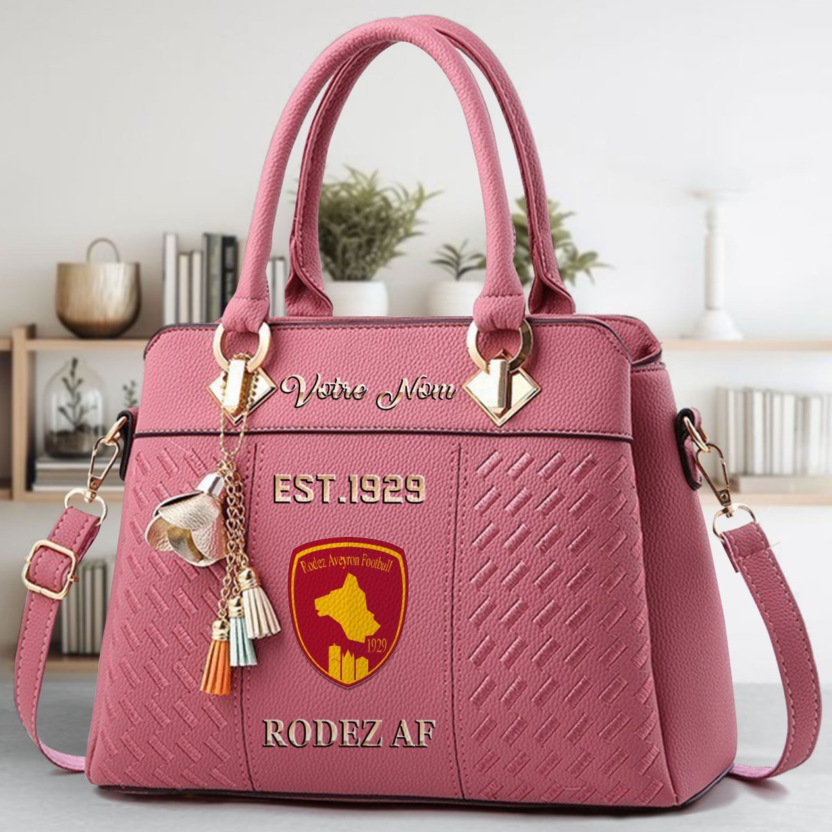 Rodez Aveyron Football Crossbody Zip Handbag With Tassel Custom Name For Women - Image 6