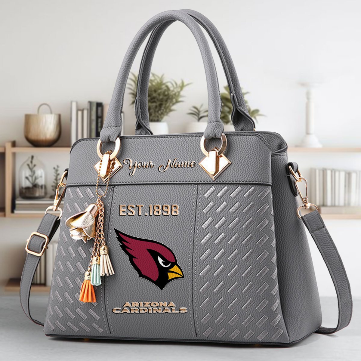 Arizona Cardinals Crossbody Zip Handbag With Tassel Custom Name For Women - Image 5