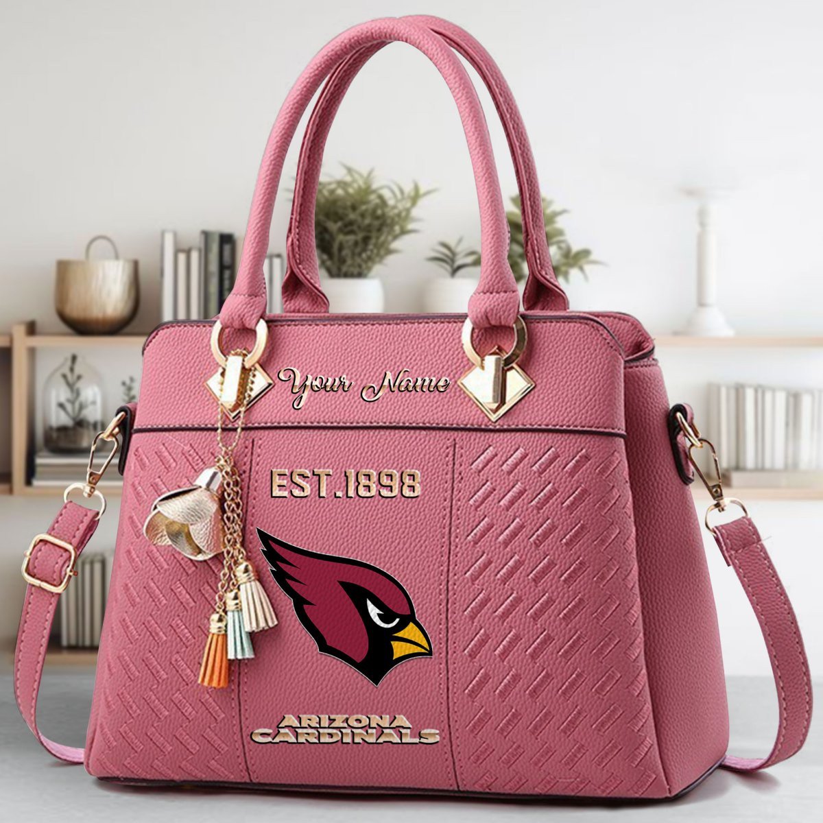 Arizona Cardinals Crossbody Zip Handbag With Tassel Custom Name For Women - Image 6