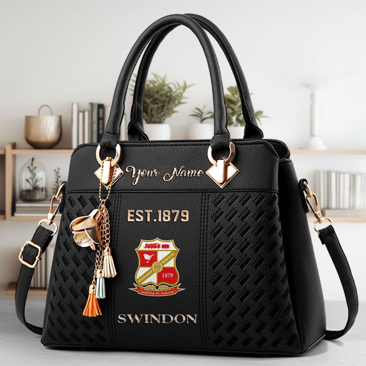 Swindon Town Crossbody Zip Handbag With Tassel Custom Name For Women - Image 2