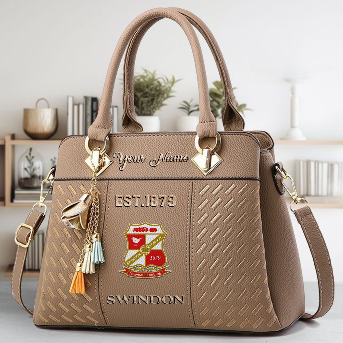 Swindon Town Crossbody Zip Handbag With Tassel Custom Name For Women - Image 4