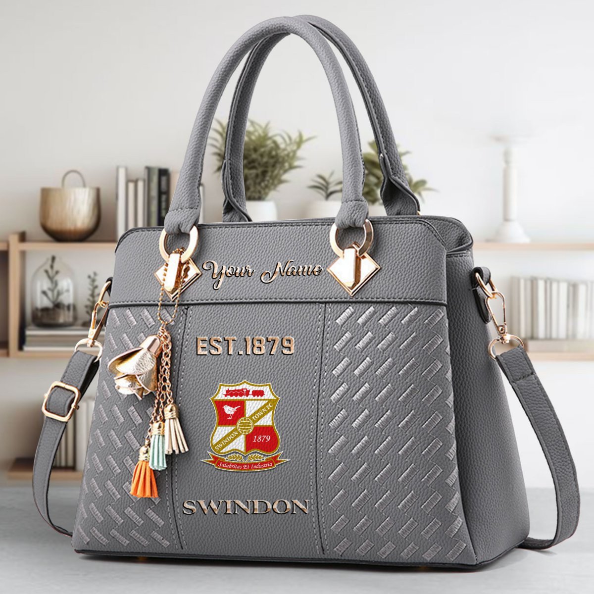 Swindon Town Crossbody Zip Handbag With Tassel Custom Name For Women - Image 5