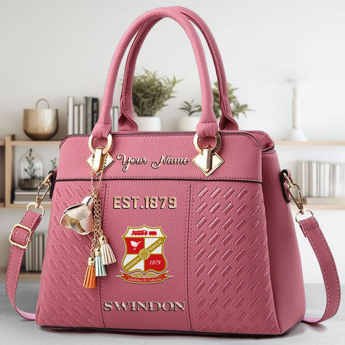 Swindon Town Crossbody Zip Handbag With Tassel Custom Name For Women - Image 6