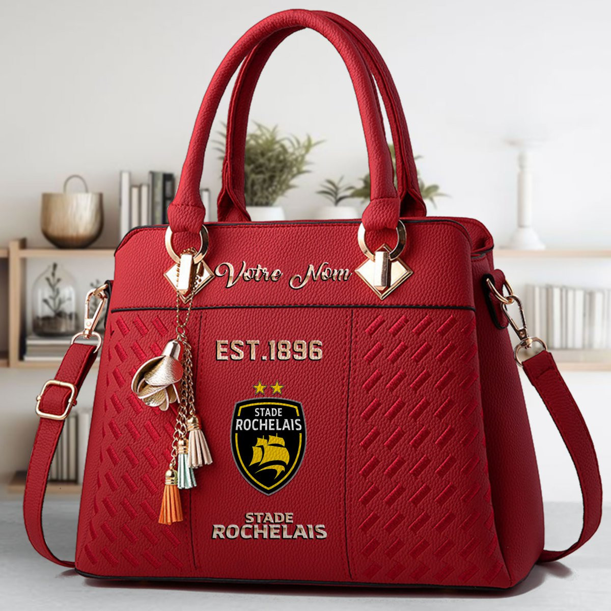 Stade Rochelais Crossbody Zip Handbag With Tassel Custom Name For Women - Image 3
