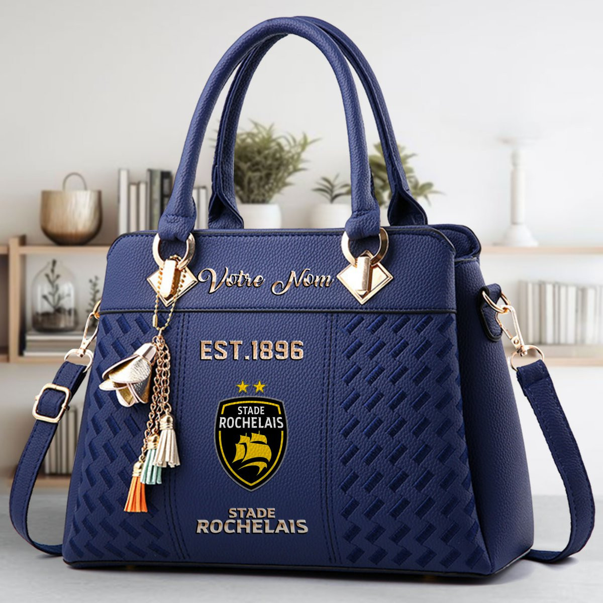 Stade Rochelais Crossbody Zip Handbag With Tassel Custom Name For Women - Image 4