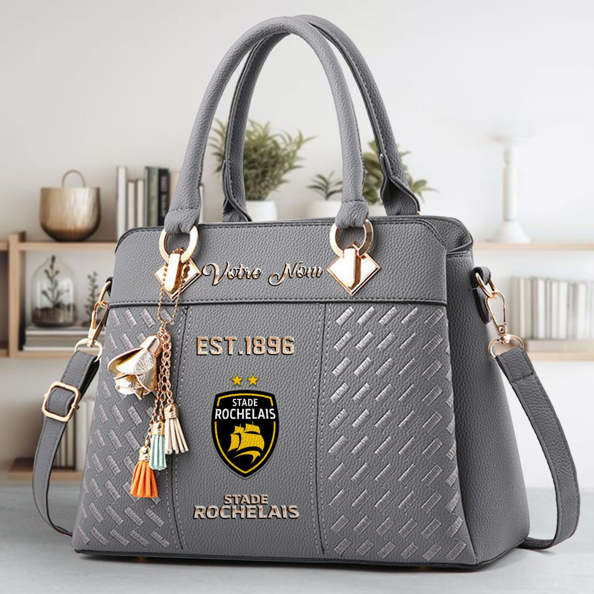 Stade Rochelais Crossbody Zip Handbag With Tassel Custom Name For Women - Image 5