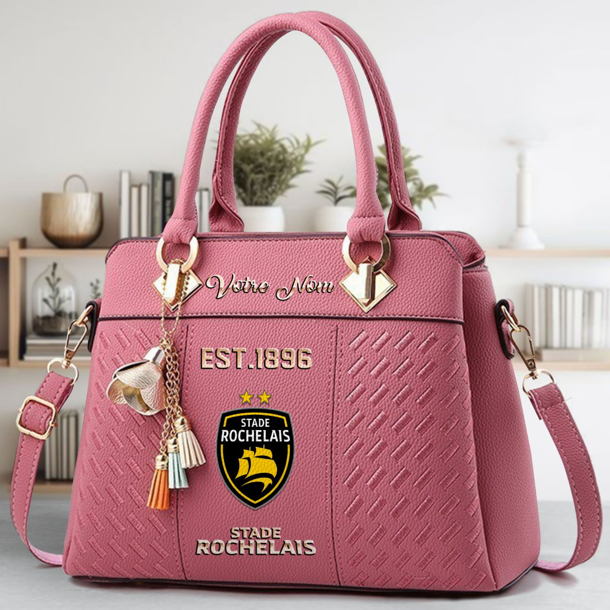 Stade Rochelais Crossbody Zip Handbag With Tassel Custom Name For Women - Image 6