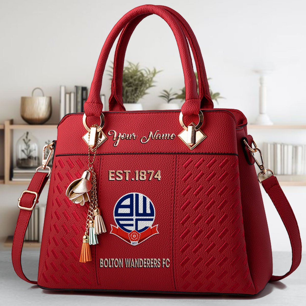 Bolton Wanderers Crossbody Zip Handbag With Tassel Custom Name For Women - Image 3