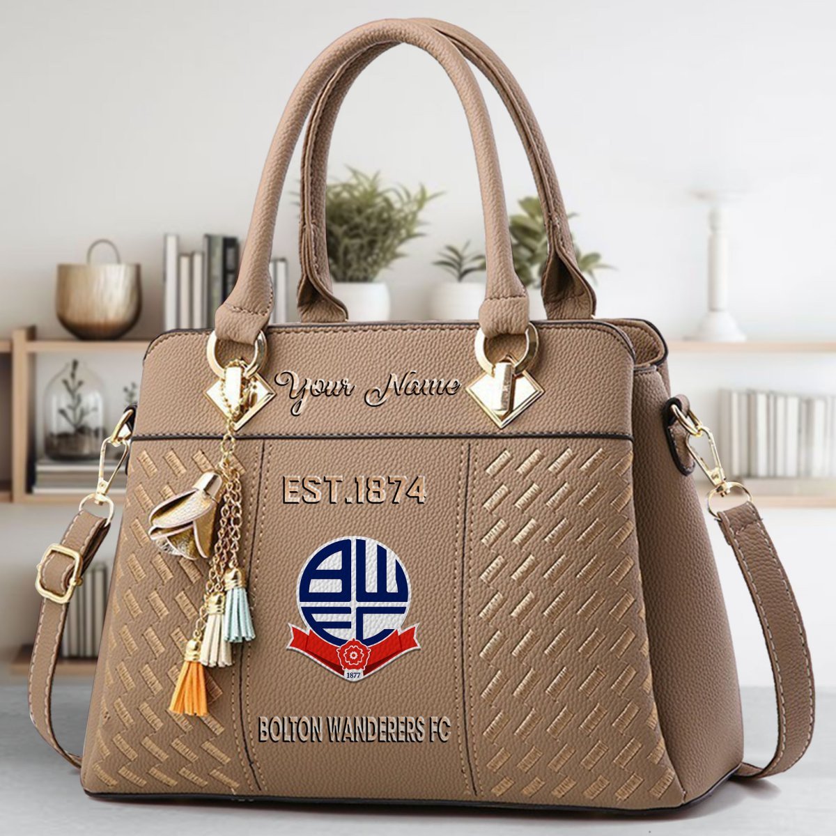 Bolton Wanderers Crossbody Zip Handbag With Tassel Custom Name For Women - Image 4