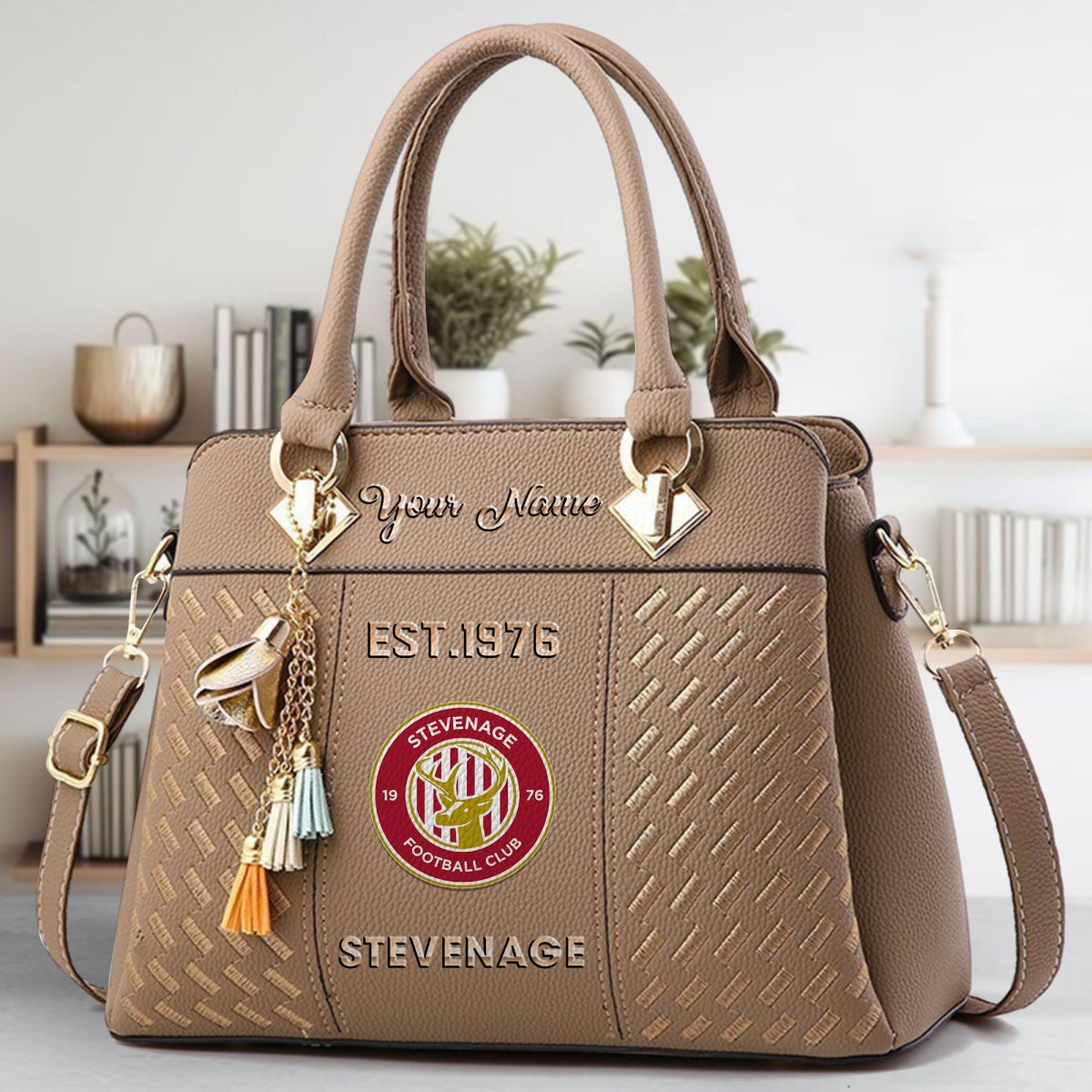 Stevenage Football Club Crossbody Zip Handbag With Tassel Custom Name For Women - Image 4