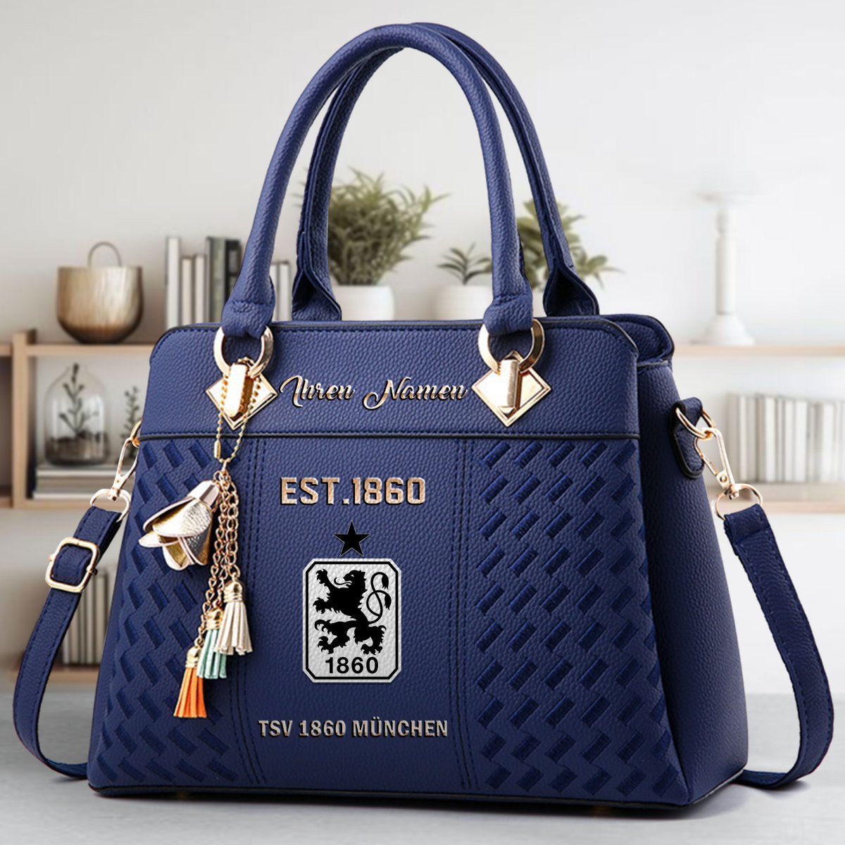 1860 Munich Crossbody Zip Handbag With Tassel Custom Name For Women - Image 3