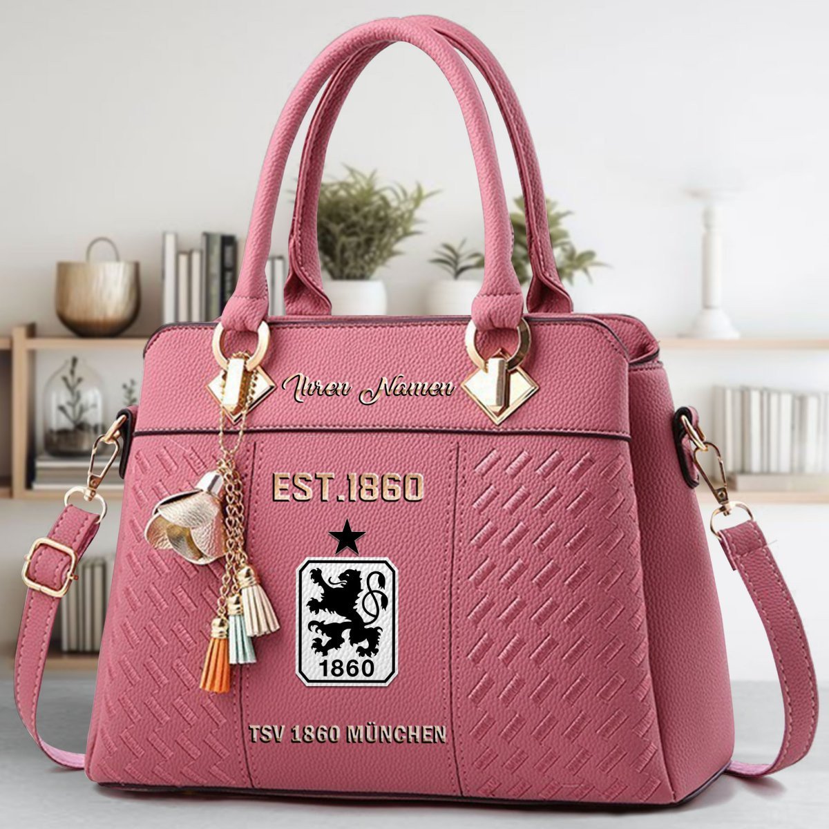 1860 Munich Crossbody Zip Handbag With Tassel Custom Name For Women - Image 6