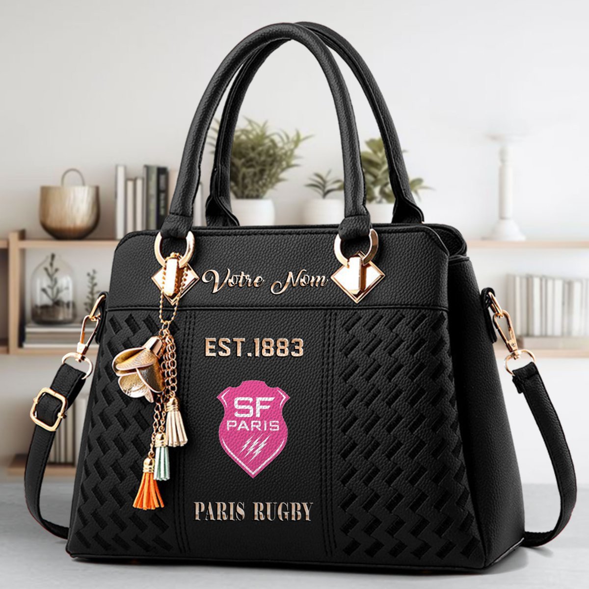 Stade Francais Crossbody Zip Handbag With Tassel Custom Name For Women - Image 2