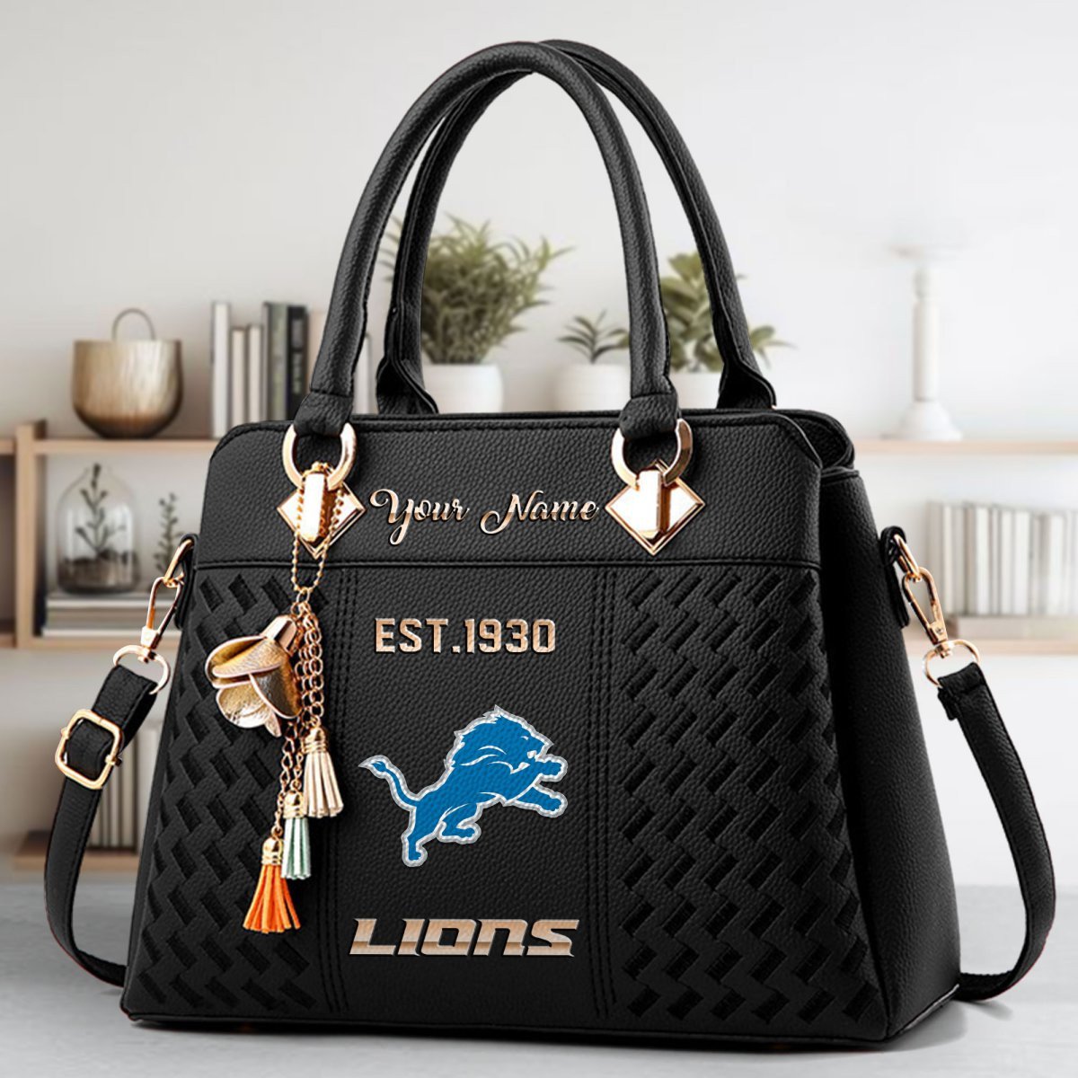 Detroit Lions Crossbody Zip Handbag With Tassel Custom Name For Women - Image 2