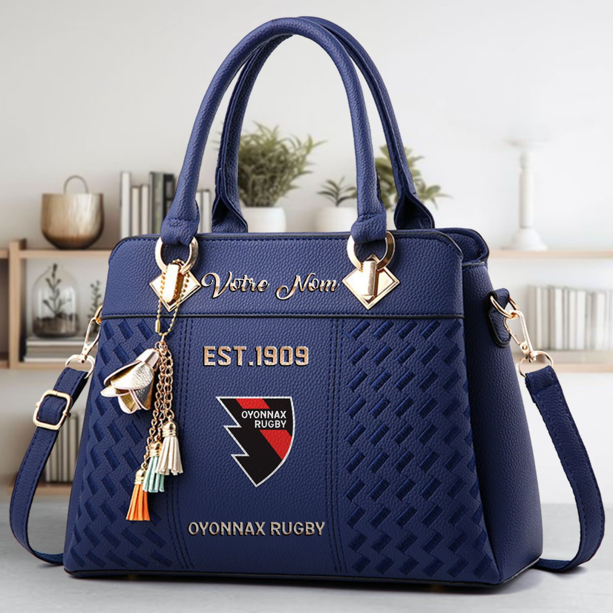 Oyonnax Rugby Crossbody Zip Handbag With Tassel Custom Name For Women - Image 3