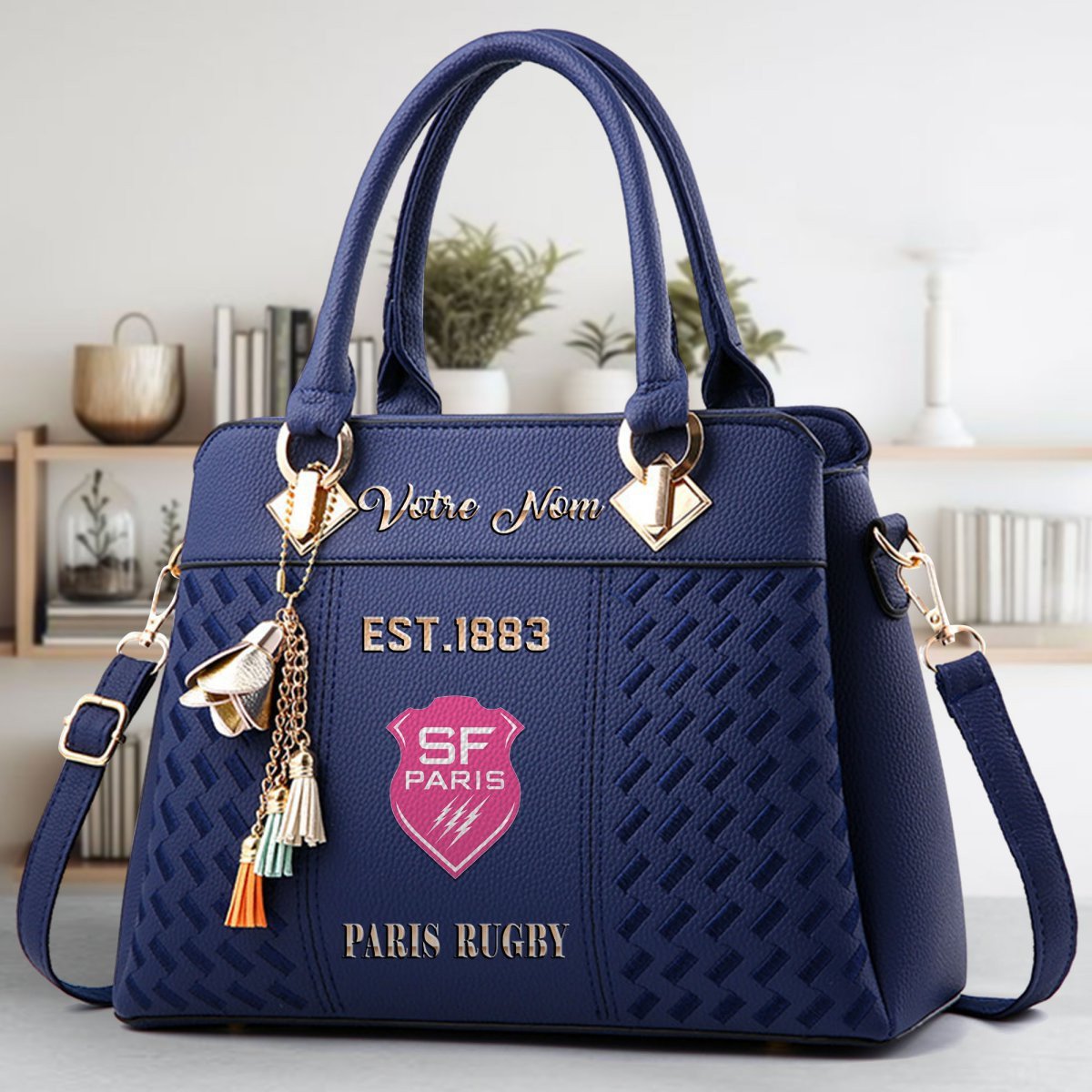 Stade Francais Crossbody Zip Handbag With Tassel Custom Name For Women - Image 4