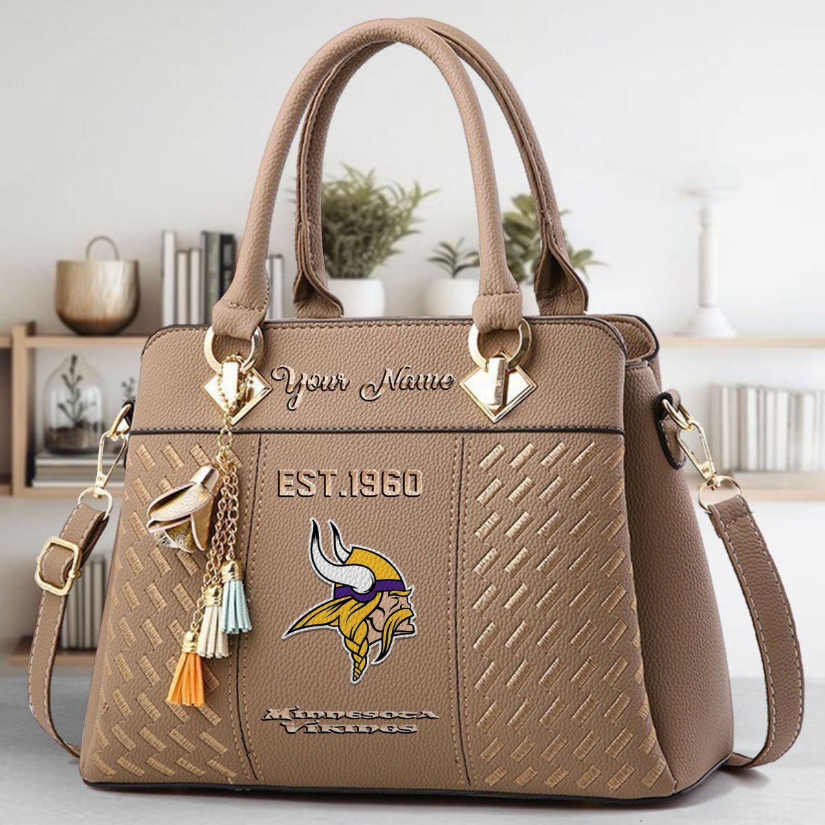 Minnesota Vikings Crossbody Zip Handbag With Tassel Custom Name For Women - Image 4