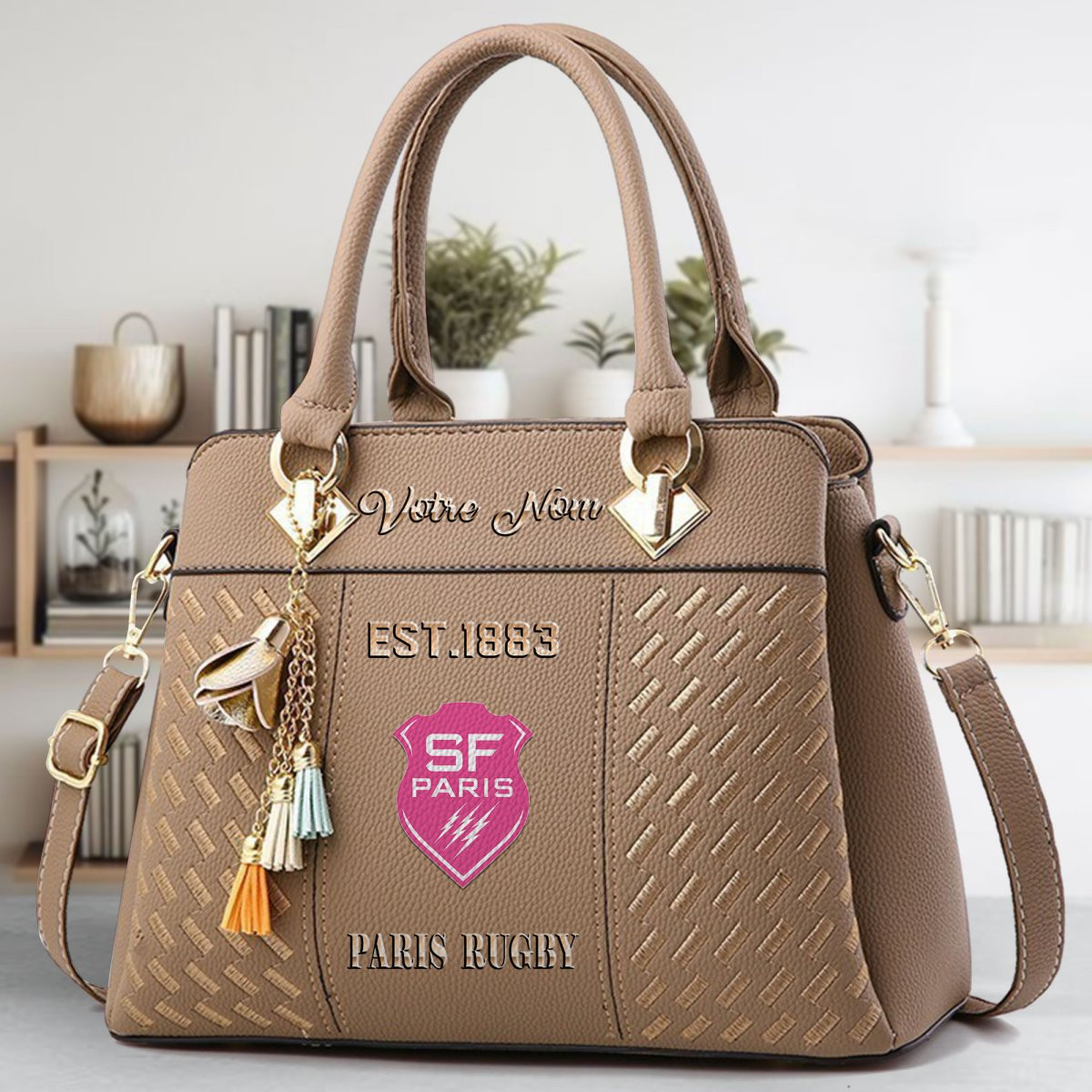 Stade Francais Crossbody Zip Handbag With Tassel Custom Name For Women - Image 5