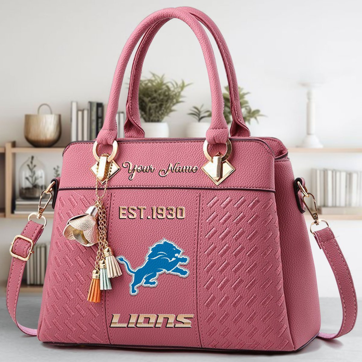 Detroit Lions Crossbody Zip Handbag With Tassel Custom Name For Women - Image 6