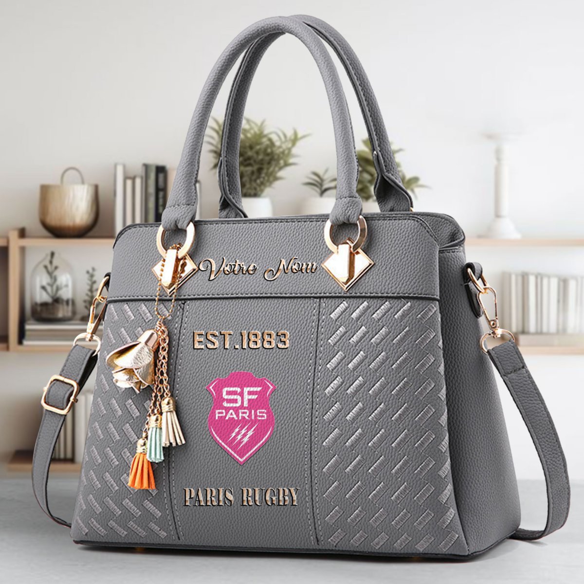 Stade Francais Crossbody Zip Handbag With Tassel Custom Name For Women - Image 6