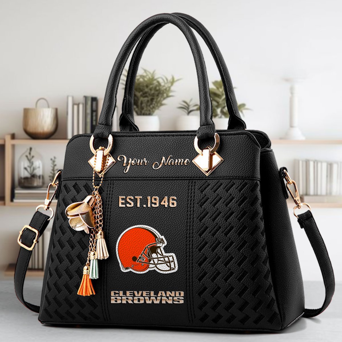 Cleveland Browns Crossbody Zip Handbag With Tassel Custom Name For Women - Image 2