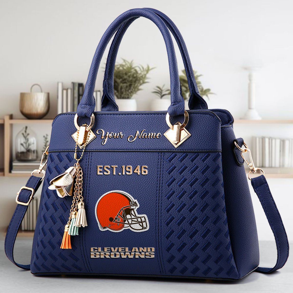 Cleveland Browns Crossbody Zip Handbag With Tassel Custom Name For Women - Image 4