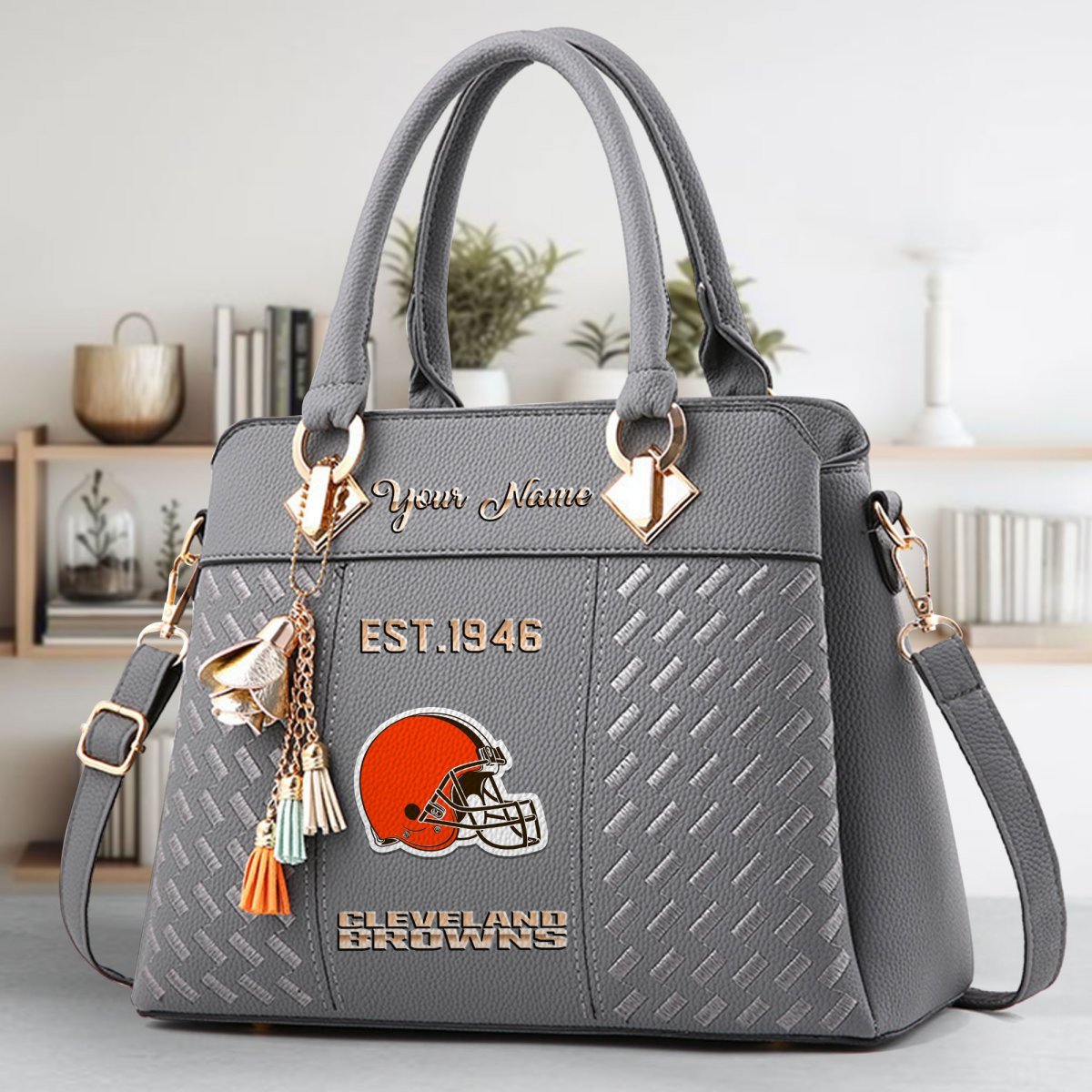 Cleveland Browns Crossbody Zip Handbag With Tassel Custom Name For Women - Image 5