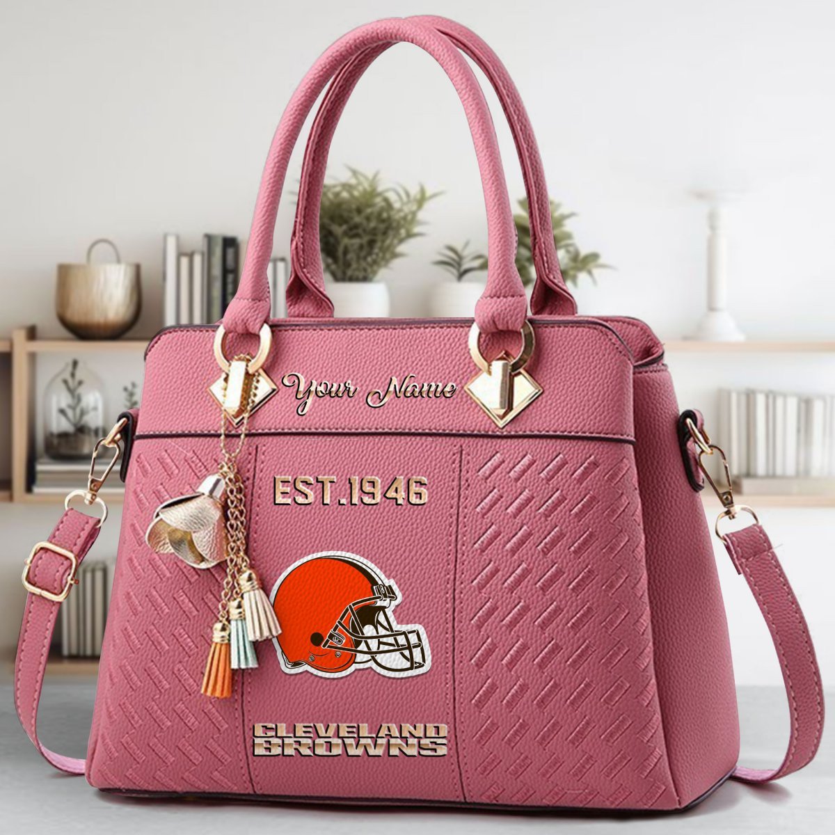 Cleveland Browns Crossbody Zip Handbag With Tassel Custom Name For Women - Image 6