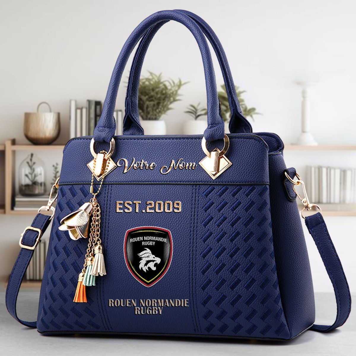 Rouen Normandie Rugby Crossbody Zip Handbag With Tassel Custom Name For Women - Image 4