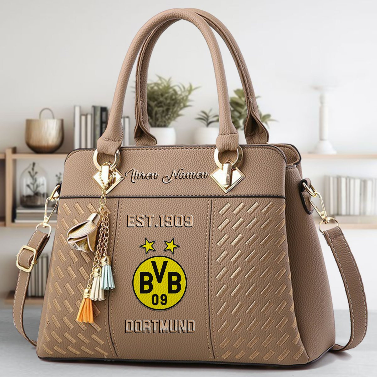 Borussia Dortmund Crossbody Zip Handbag With Tassel Custom Name For Women - Image 2