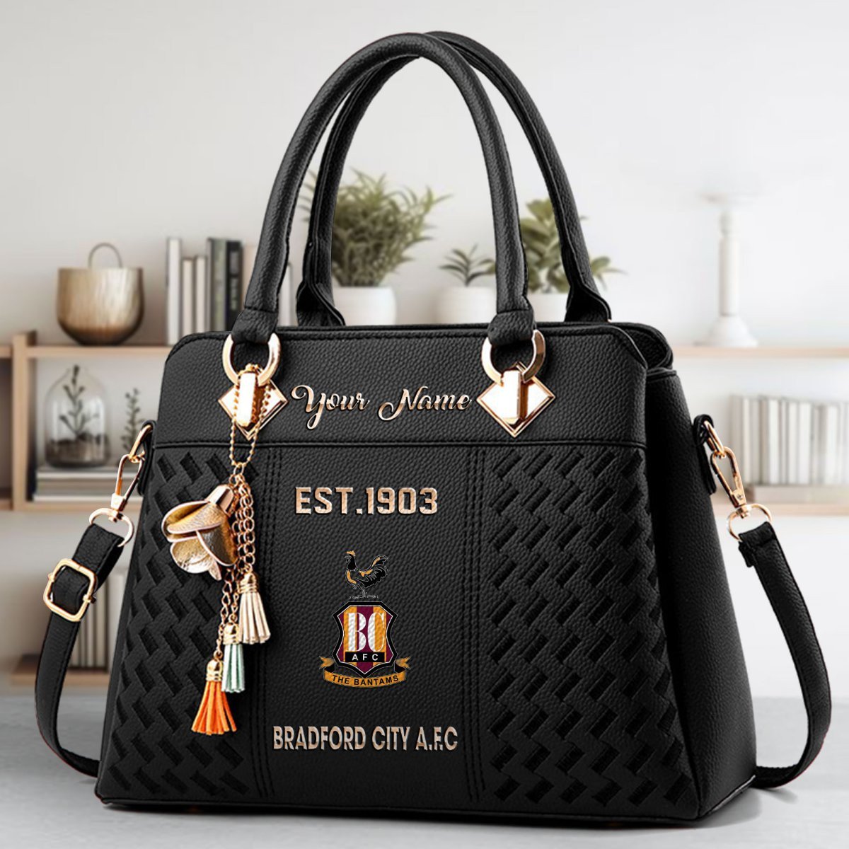 Bradford City Crossbody Zip Handbag With Tassel Custom Name For Women - Image 2
